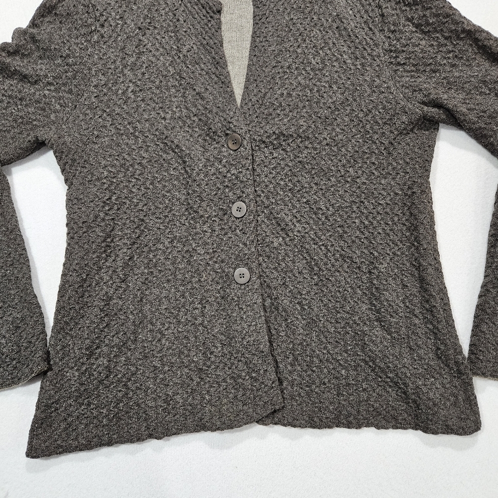 Eileen Fisher Cardigan Sweater Size Small Gray Notch Collar Textured Wool Blend - Picture 4 of 9